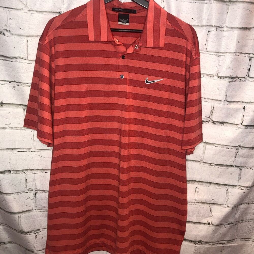 Nike‎ Dri-Fit Tiger Woods Collection Golf Polo | Orange Stripe | Men’s Large